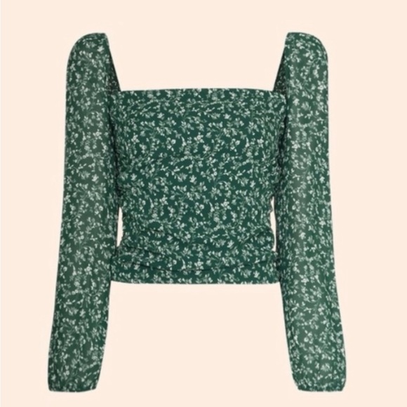 Reformation Emerald Smocked Blouse NWOT - Picture 4 of 7